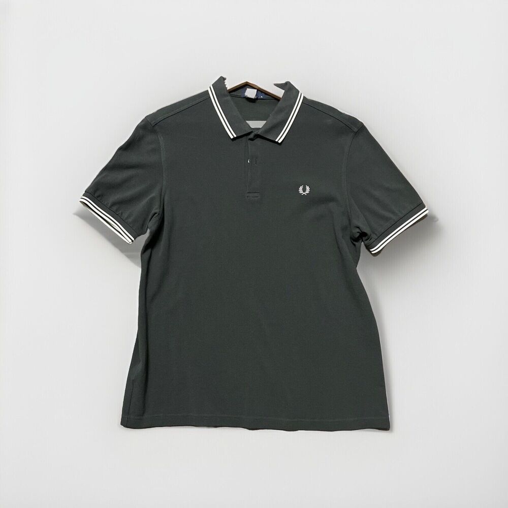 Fred Perry Grey White Twin Tip Polo Shirt Mens XL Pit To Pit 21